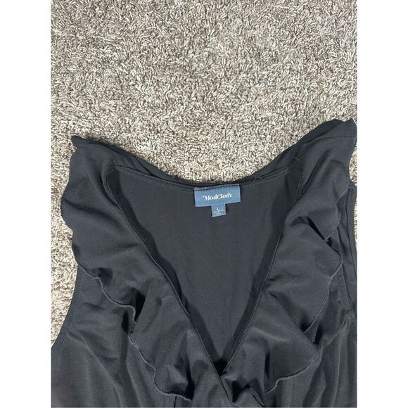 Modcloth Black Surplice Ruffle Refined Sleeveless Wide Leg Jumpsuit Women’s L - Picture 5 of 13